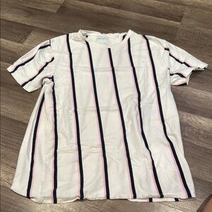 100% cotton Denim & Flower Men's LStriped Shirt - White with Pink and Black